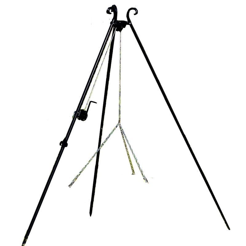 Trójnóg grillowy do zawieszania na nim rusztu, kociołka węgierskiego nad paleniskiem